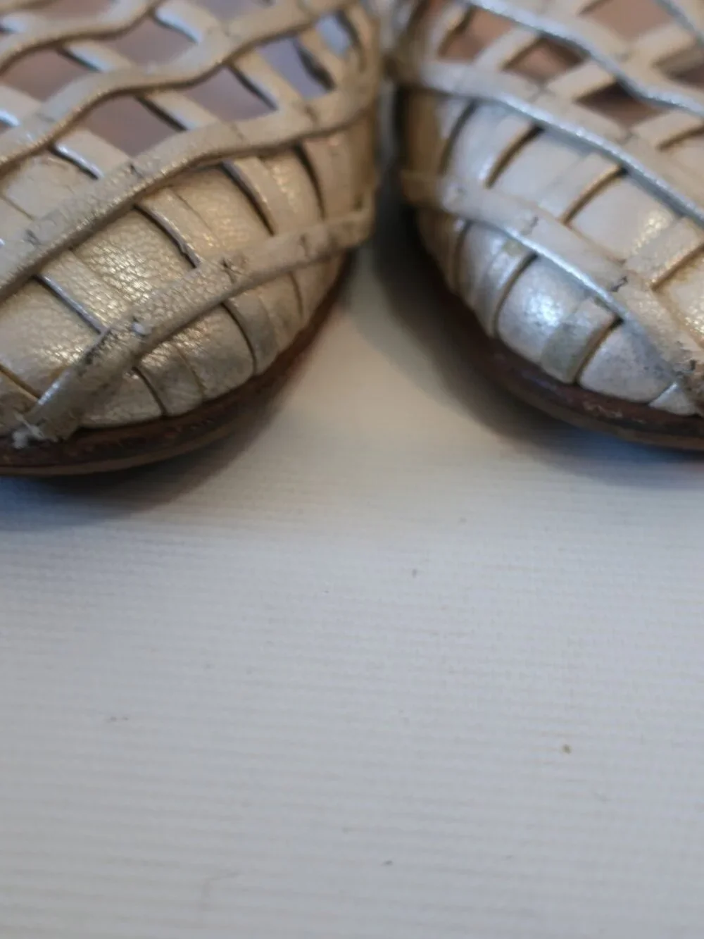 Women Chanel Metallic Champagne Fishnet Leather Ankle Strap Heels 38 EUR/US 8 - Picture 13 of 13